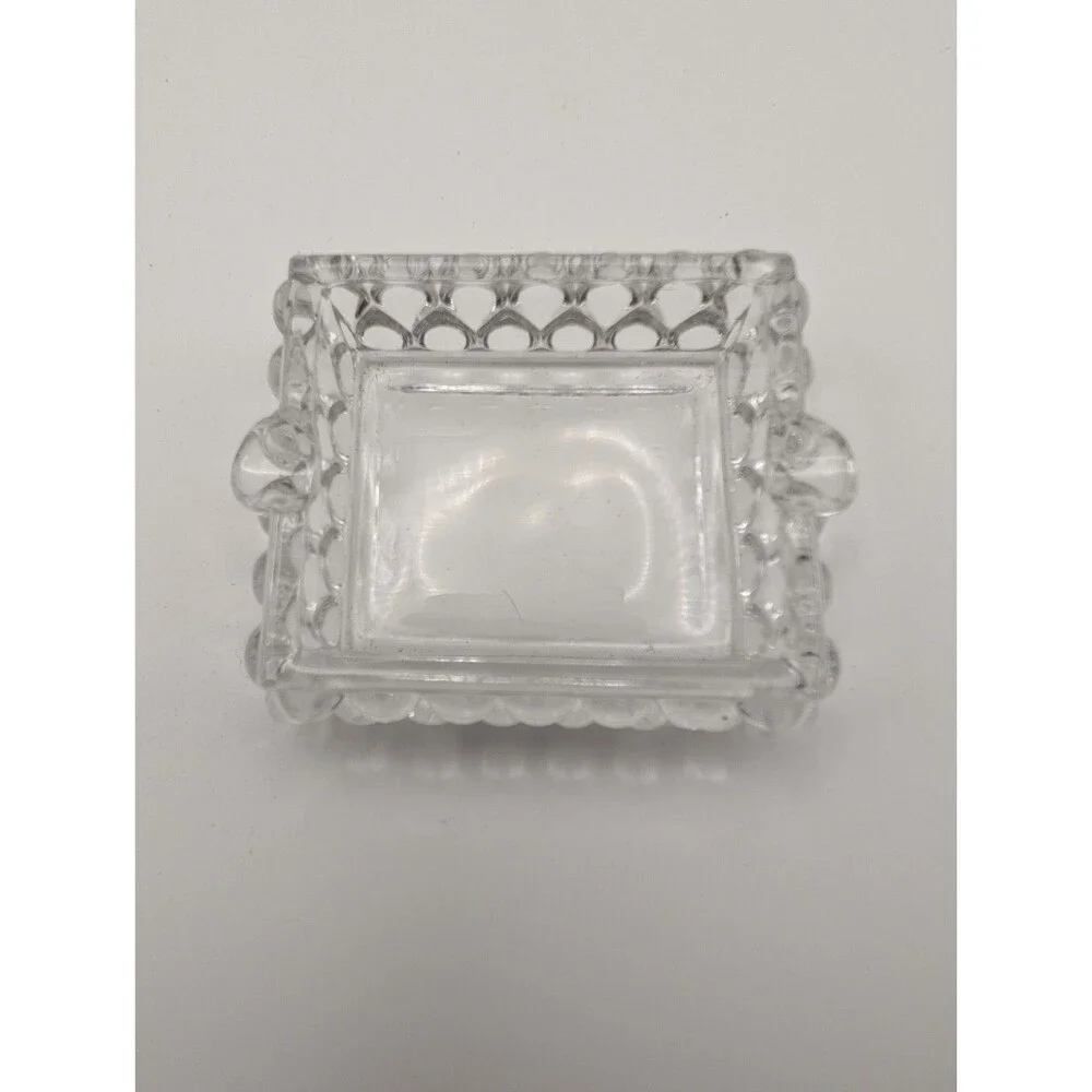 Vintage Mid Century Pressed Glass Hobnail Square Ashtray 2 1/4